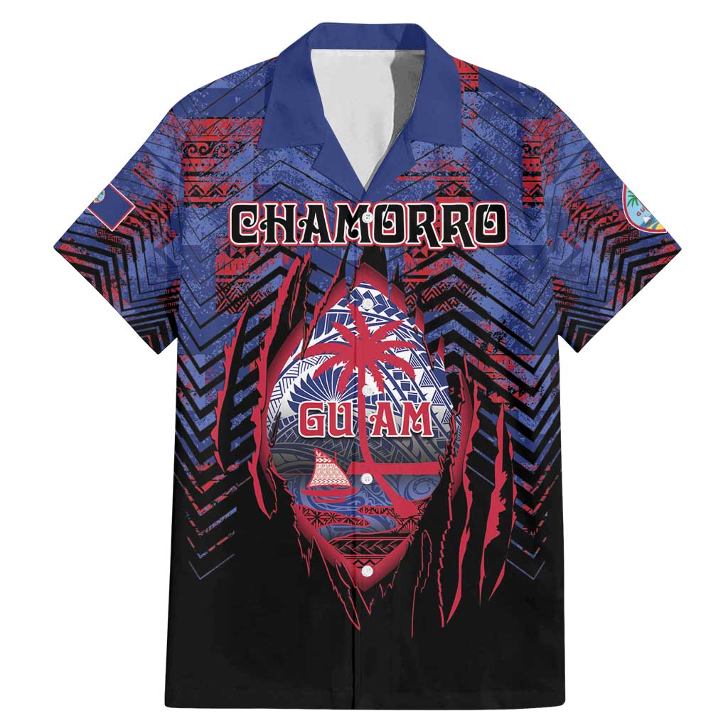 Personalised Guam Family Matching Mermaid Dress and Hawaiian Shirt Chamorro Seal Tribal Scratch Design DT05 Dad's Shirt - Short Sleeve Navy - Polynesian Pride