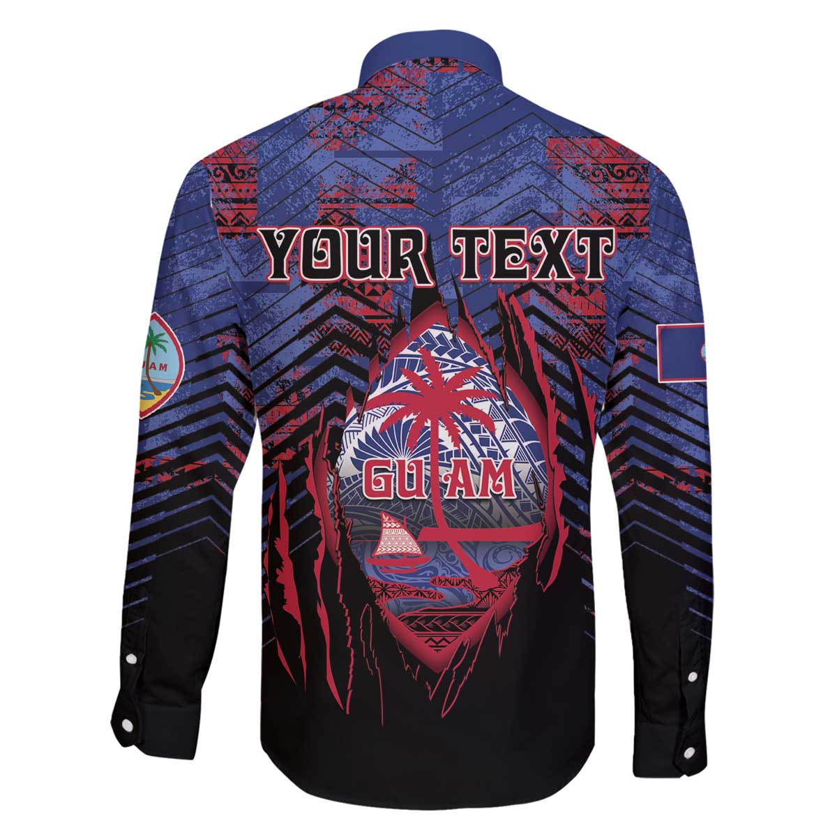 Personalised Guam Family Matching Off The Shoulder Long Sleeve Dress and Hawaiian Shirt Chamorro Seal Tribal Scratch Design - Polynesian Pride