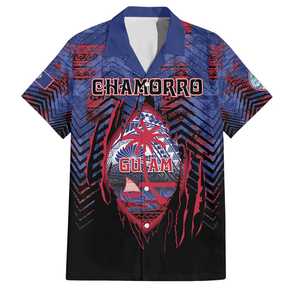 Personalised Guam Family Matching Off Shoulder Short Dress and Hawaiian Shirt Chamorro Seal Tribal Scratch Design - Polynesian Pride