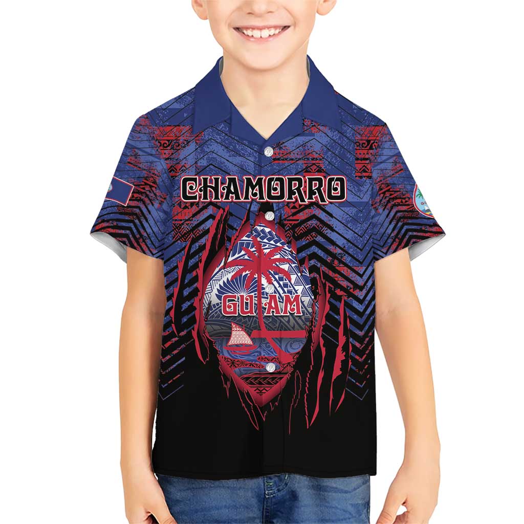 Personalised Guam Family Matching Short Sleeve Bodycon Dress and Hawaiian Shirt Chamorro Seal Tribal Scratch Design DT05 Son's Shirt Navy - Polynesian Pride