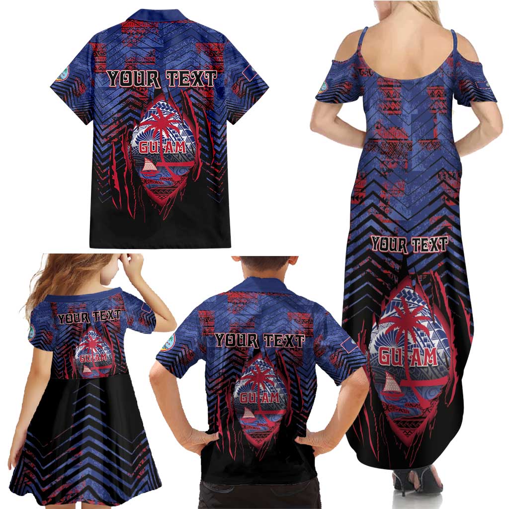 Personalised Guam Family Matching Summer Maxi Dress and Hawaiian Shirt Chamorro Seal Tribal Scratch Design - Polynesian Pride