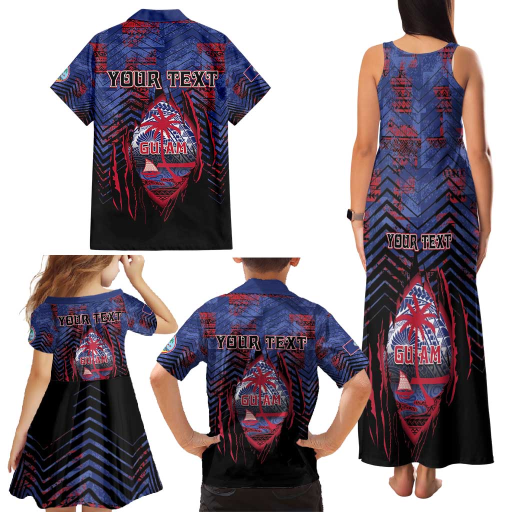 Personalised Guam Family Matching Tank Maxi Dress and Hawaiian Shirt Chamorro Seal Tribal Scratch Design - Polynesian Pride