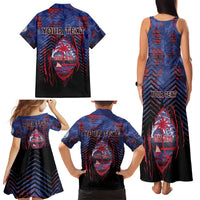 Personalised Guam Family Matching Tank Maxi Dress and Hawaiian Shirt Chamorro Seal Tribal Scratch Design - Polynesian Pride