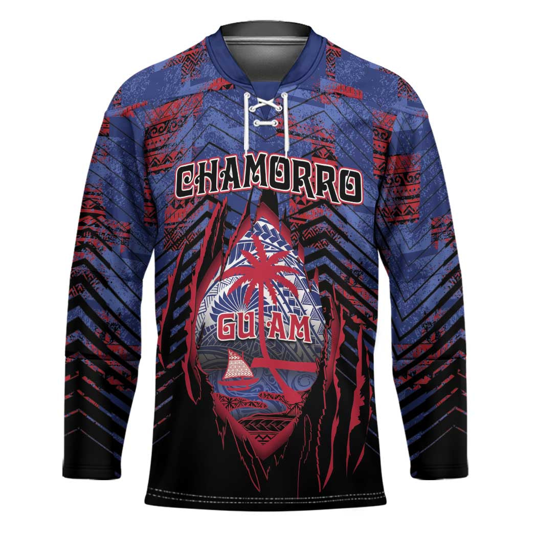 Personalised Guam Hockey Jersey Chamorro Seal Tribal Scratch Design - Polynesian Pride