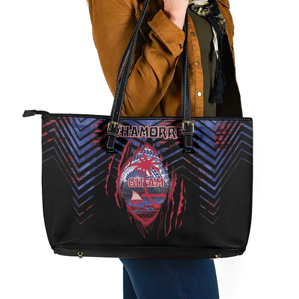 Guam Leather Tote Bag Chamorro Seal Tribal Scratch Design - Polynesian Pride