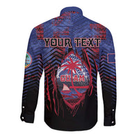 Personalised Guam Long Sleeve Button Shirt Chamorro Seal Tribal Scratch Design - Polynesian Pride
