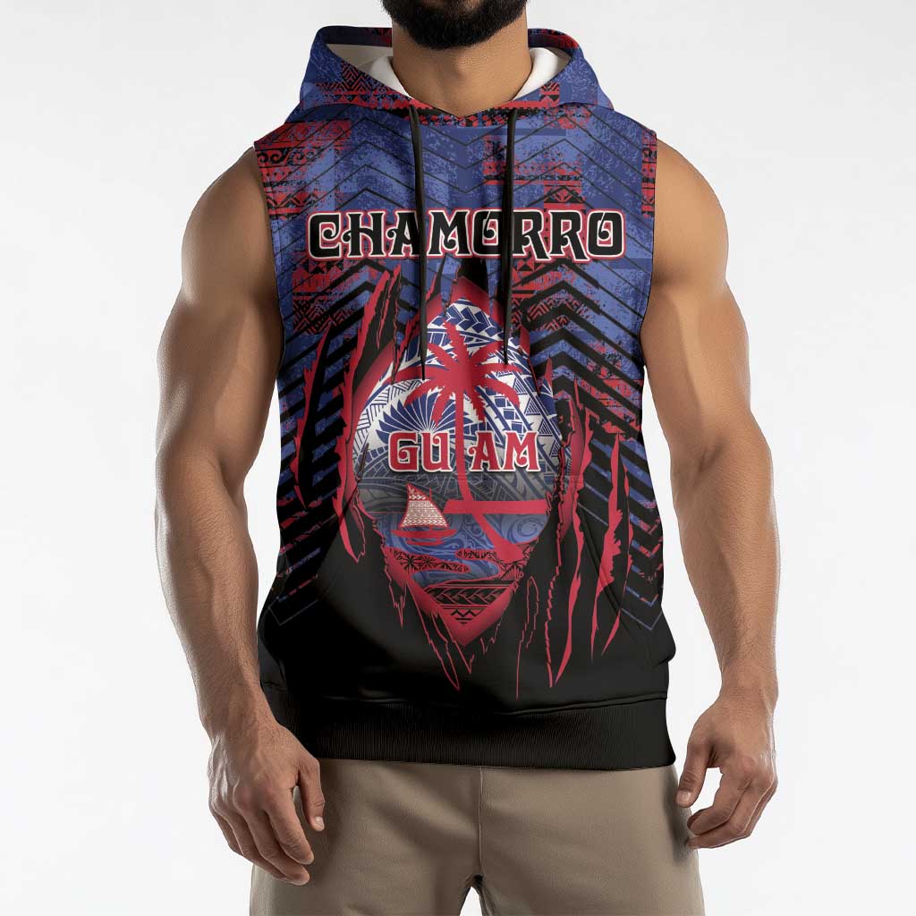 Personalised Guam Sleeveless Hoodie Chamorro Seal Tribal Scratch Design - Polynesian Pride