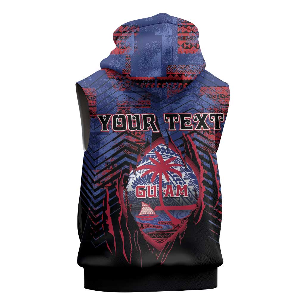 Personalised Guam Sleeveless Zip Hoodie Chamorro Seal Tribal Scratch Design - Polynesian Pride