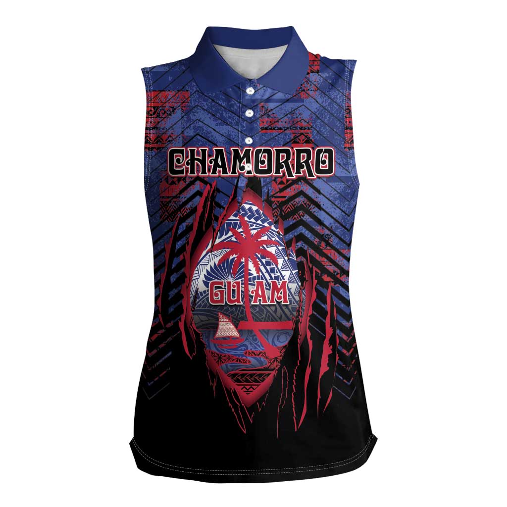 Personalised Guam Women Sleeveless Polo Shirt Chamorro Seal Tribal Scratch Design - Polynesian Pride