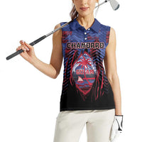 Personalised Guam Women Sleeveless Polo Shirt Chamorro Seal Tribal Scratch Design - Polynesian Pride