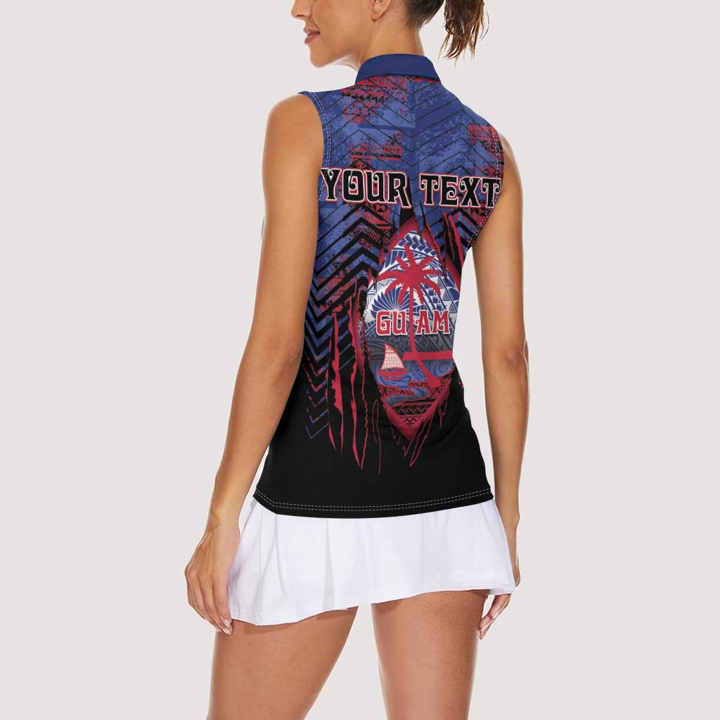 Personalised Guam Women Sleeveless Polo Shirt Chamorro Seal Tribal Scratch Design - Polynesian Pride