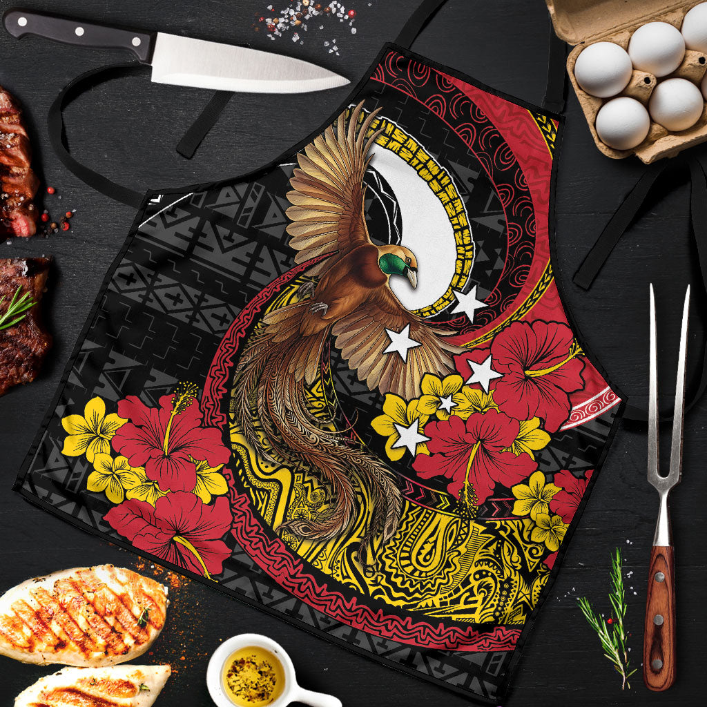 Papua New Guinea Language Week Apron Bird Of Paradise Tribal Floral Pattern DT05 Black - Polynesian Pride