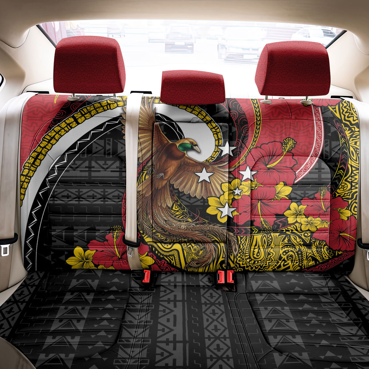 Papua New Guinea Language Week Back Car Seat Cover Bird Of Paradise Tribal Floral Pattern DT05 - Polynesian Pride