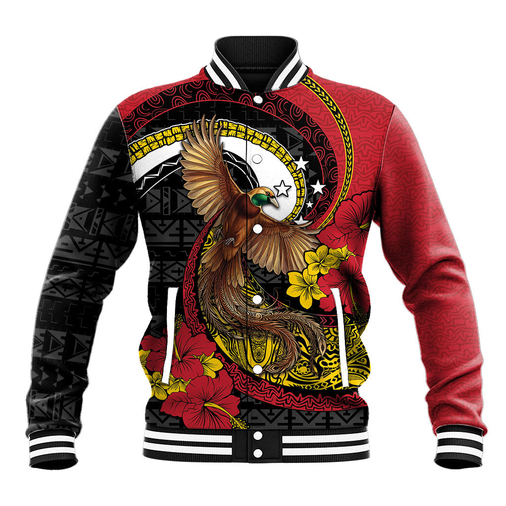Personalised Papua New Guinea Language Week Baseball Jacket Bird Of Paradise Tribal Floral Pattern