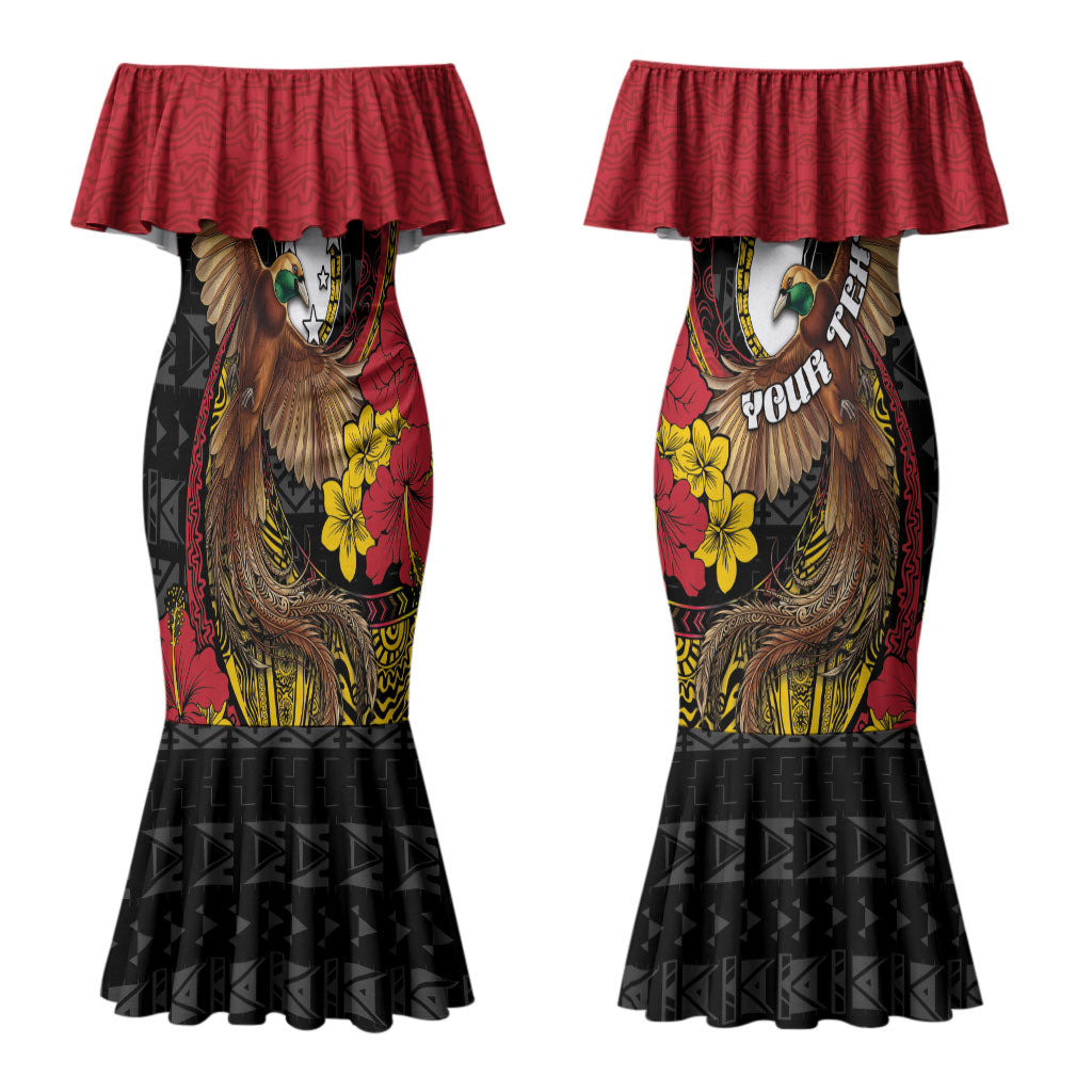 Personalised Papua New Guinea Language Week Couples Matching Mermaid Dress and Long Sleeve Button Shirt Bird Of Paradise Tribal Floral Pattern DT05 - Polynesian Pride