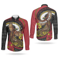 Personalised Papua New Guinea Language Week Couples Matching Off Shoulder Maxi Dress and Long Sleeve Button Shirt Bird Of Paradise Tribal Floral Pattern DT05 - Polynesian Pride