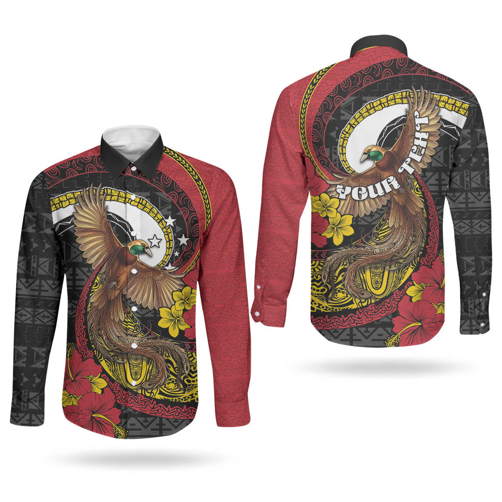 Personalised Papua New Guinea Language Week Couples Matching Off The Shoulder Long Sleeve Dress and Long Sleeve Button Shirt Bird Of Paradise Tribal Floral Pattern DT05 - Polynesian Pride