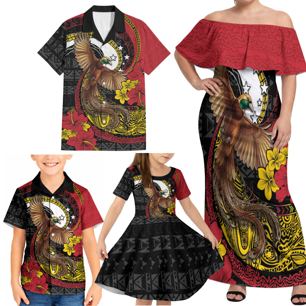 Personalised Papua New Guinea Language Week Family Matching Off Shoulder Maxi Dress and Hawaiian Shirt Bird Of Paradise Tribal Floral Pattern DT05 - Polynesian Pride