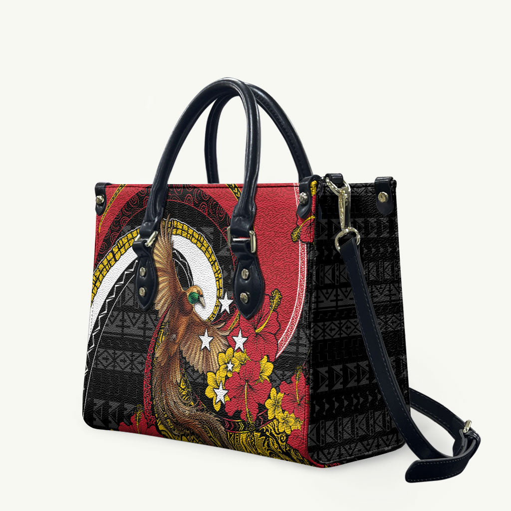 Papua New Guinea Language Week Leather Bag Bird Of Paradise Tribal Floral Pattern