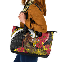 Papua New Guinea Language Week Leather Tote Bag Bird Of Paradise Tribal Floral Pattern DT05 Black - Polynesian Pride