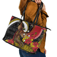 Papua New Guinea Language Week Leather Tote Bag Bird Of Paradise Tribal Floral Pattern DT05 - Polynesian Pride