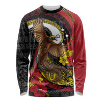 Personalised Papua New Guinea Language Week Long Sleeve Shirt Bird Of Paradise Tribal Floral Pattern DT05 Unisex Black - Polynesian Pride