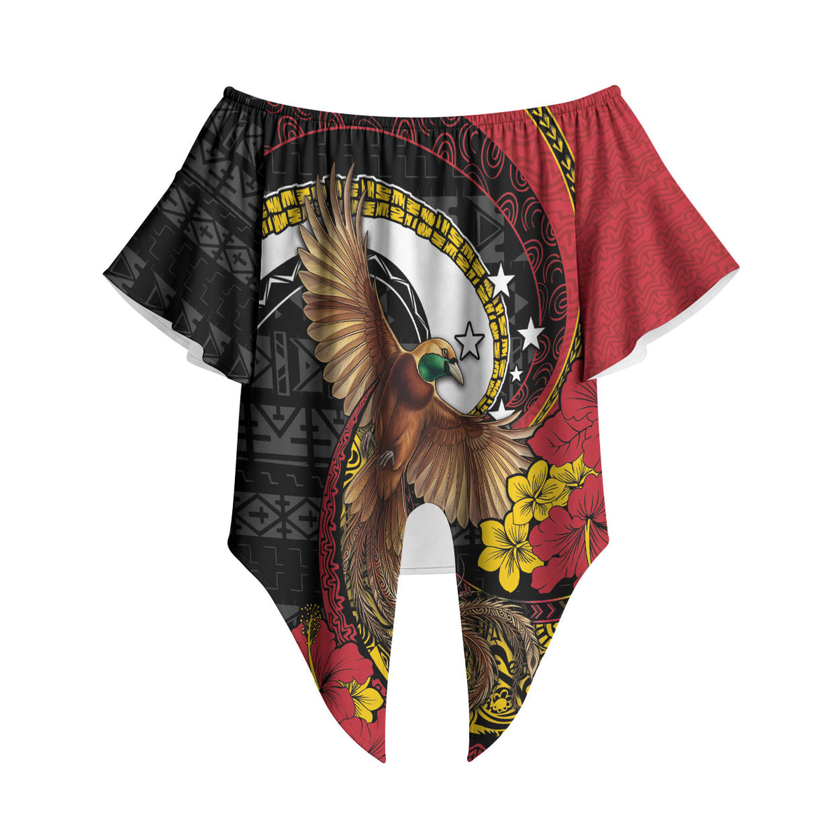 Personalised Papua New Guinea Language Week Off Shoulder Wrap Waist Top Bird Of Paradise Tribal Floral Pattern DT05 - Polynesian Pride