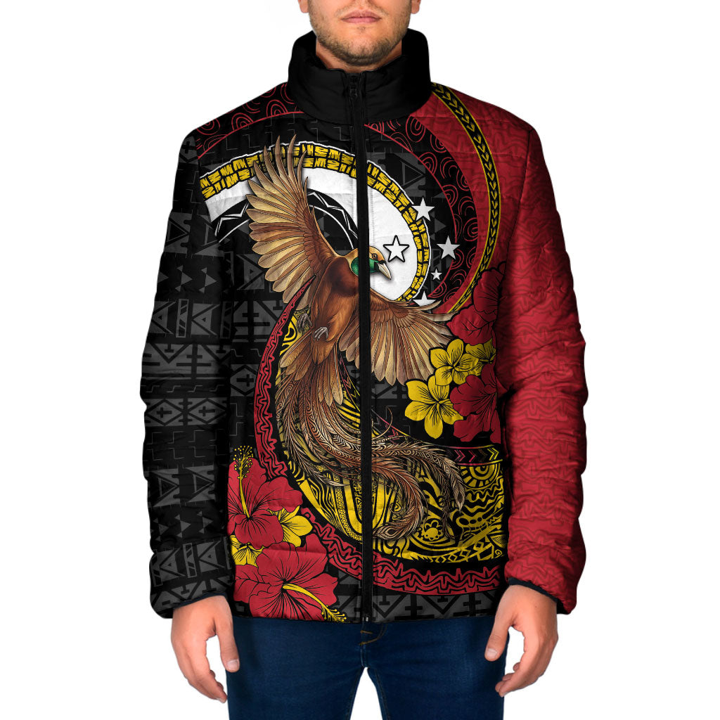 Personalised Papua New Guinea Language Week Padded Jacket Bird Of Paradise Tribal Floral Pattern