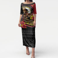 Personalised Papua New Guinea Language Week Puletasi Bird Of Paradise Tribal Floral Pattern DT05 Long Dress Black - Polynesian Pride