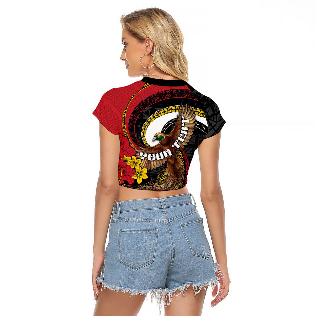 Personalised Papua New Guinea Language Week Raglan Cropped T Shirt Bird Of Paradise Tribal Floral Pattern DT05 - Polynesian Pride