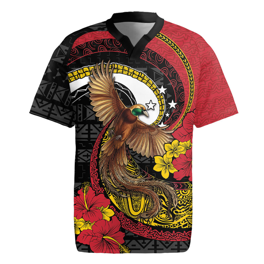 Personalised Papua New Guinea Language Week Rugby Jersey Bird Of Paradise Tribal Floral Pattern