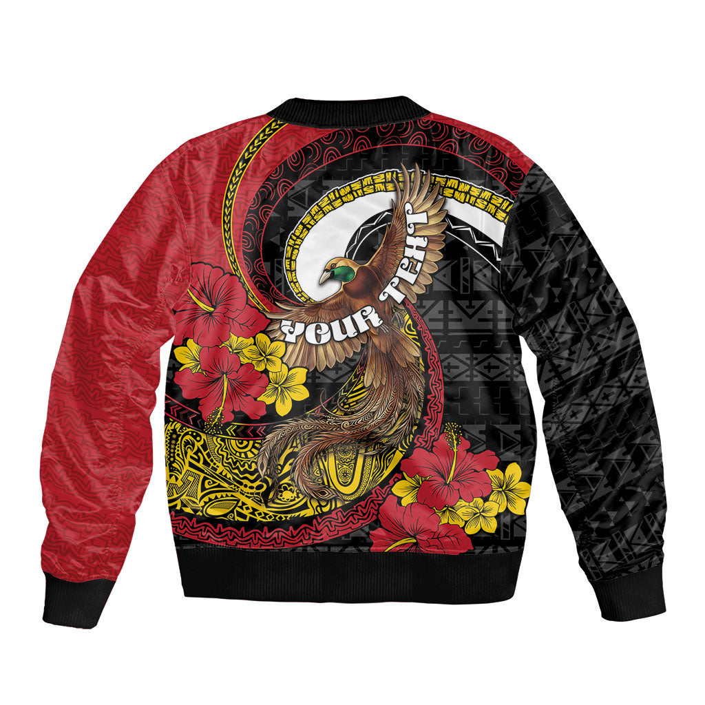 Personalised Papua New Guinea Language Week Sleeve Zip Bomber Jacket Bird Of Paradise Tribal Floral Pattern DT05 - Polynesian Pride
