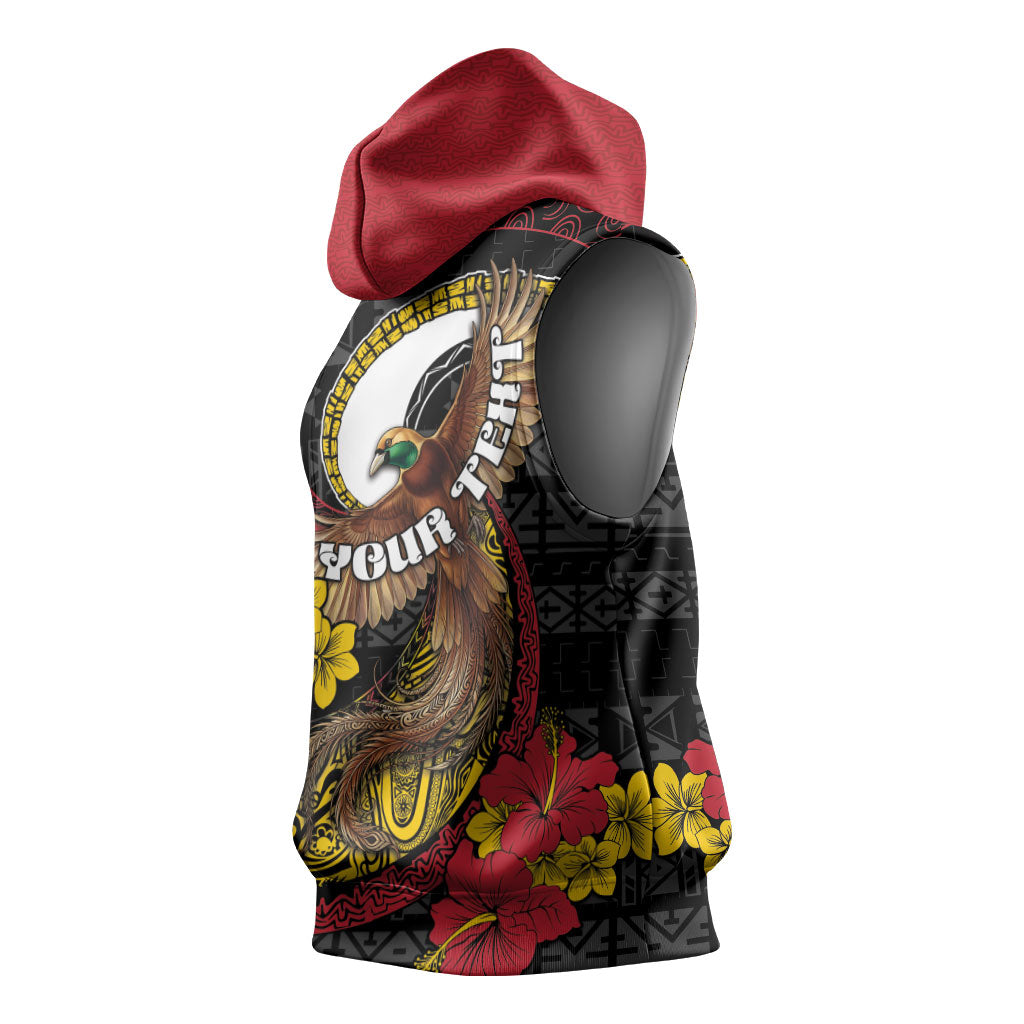Personalised Papua New Guinea Language Week Sleeveless Hoodie Bird Of Paradise Tribal Floral Pattern DT05 - Polynesian Pride
