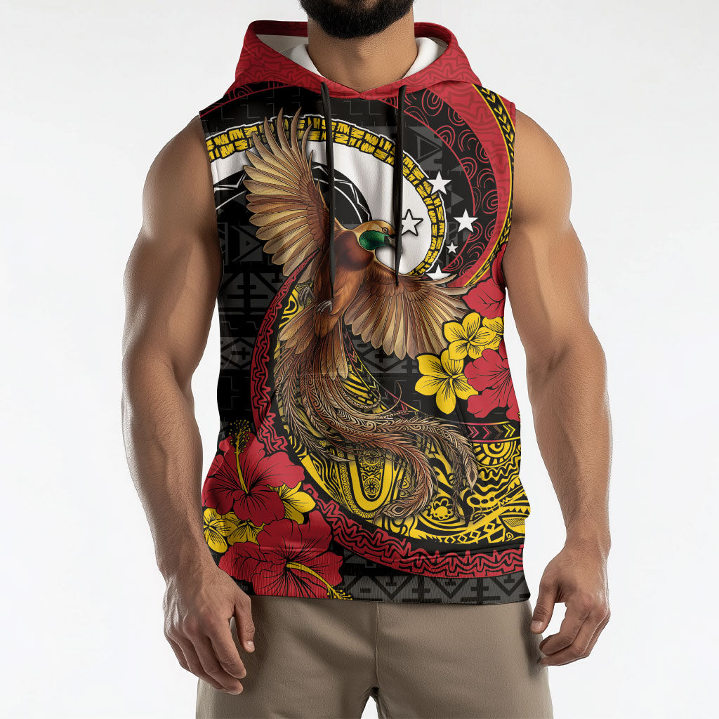 Personalised Papua New Guinea Language Week Sleeveless Hoodie Bird Of Paradise Tribal Floral Pattern DT05 - Polynesian Pride