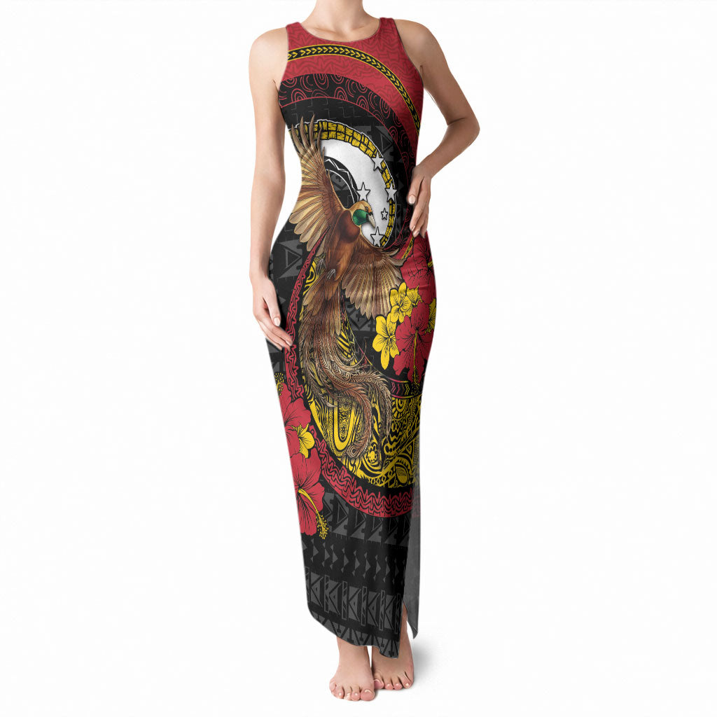 Personalised Papua New Guinea Language Week Tank Maxi Dress Bird Of Paradise Tribal Floral Pattern DT05 Women Black - Polynesian Pride