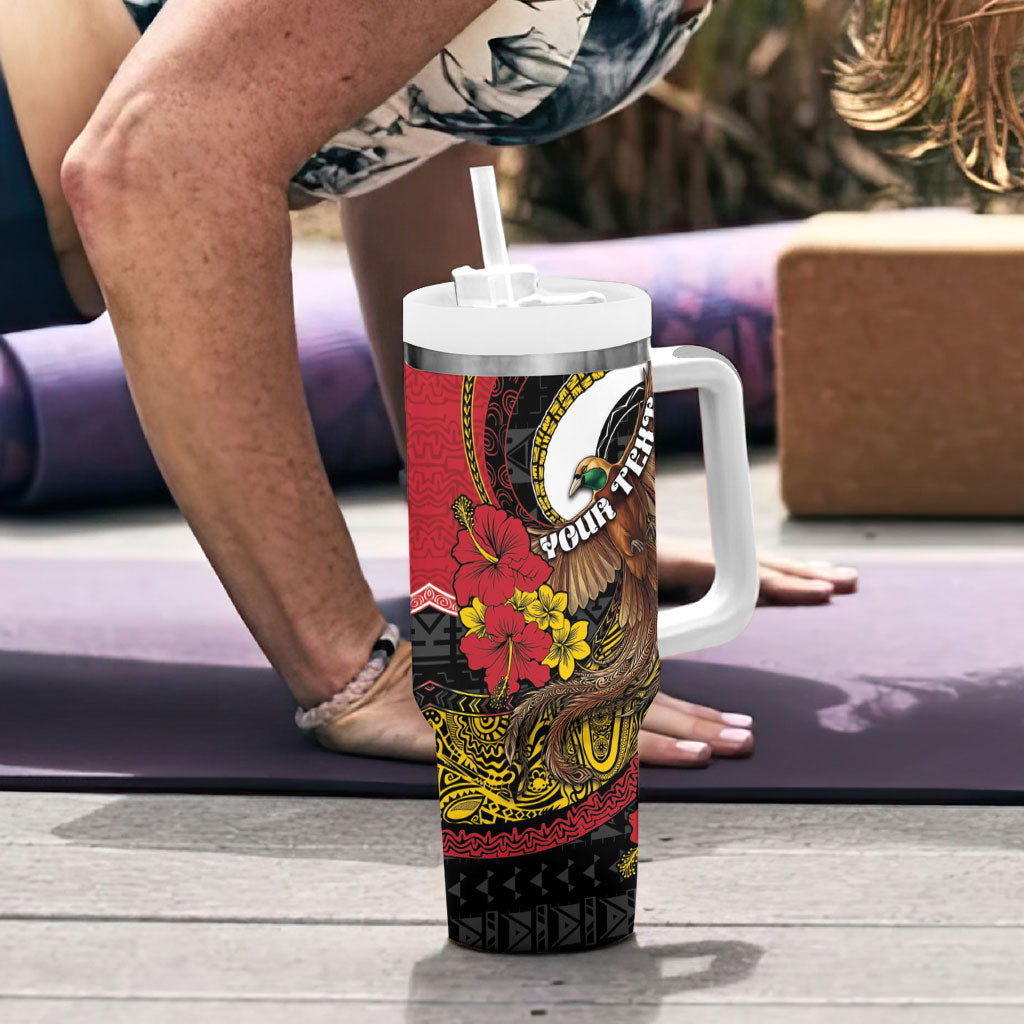 Personalised Papua New Guinea Language Week Tumbler With Handle Bird Of Paradise Tribal Floral Pattern DT05 - Polynesian Pride