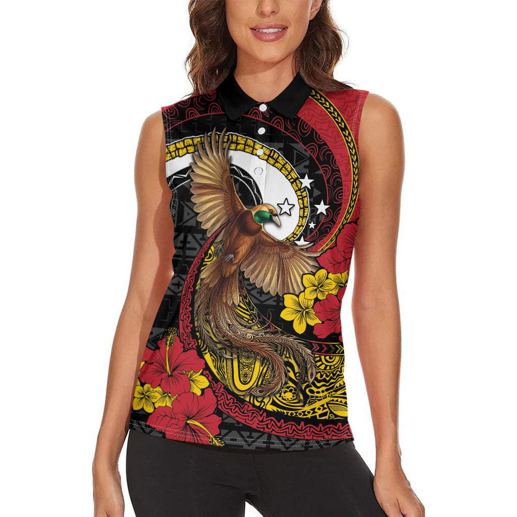 Personalised Papua New Guinea Language Week Women Sleeveless Polo Shirt Bird Of Paradise Tribal Floral Pattern DT05 - Polynesian Pride