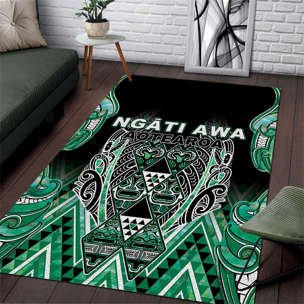 Aotearoa Ngati Awa Area Rug Maori Tribal Green Marble Paua Shell Pattern DT05 Green - Polynesian Pride