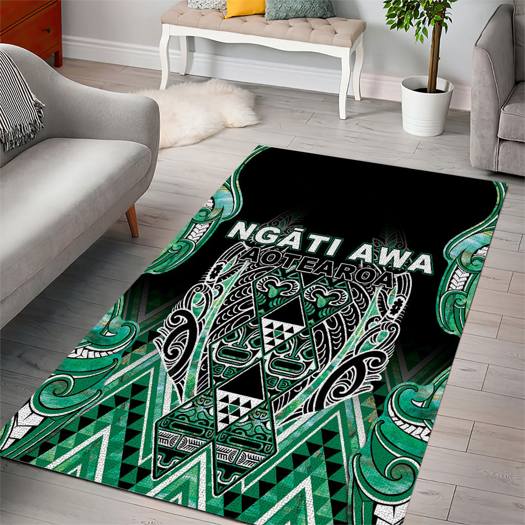Aotearoa Ngati Awa Area Rug Maori Tribal Green Marble Paua Shell Pattern DT05 - Polynesian Pride