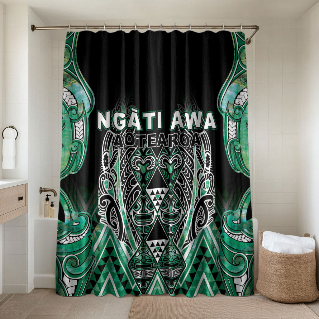 Aotearoa Ngati Awa Bathroom Set Maori Tribal Green Marble Paua Shell Pattern DT05 Shower Curtain Only Green - Polynesian Pride
