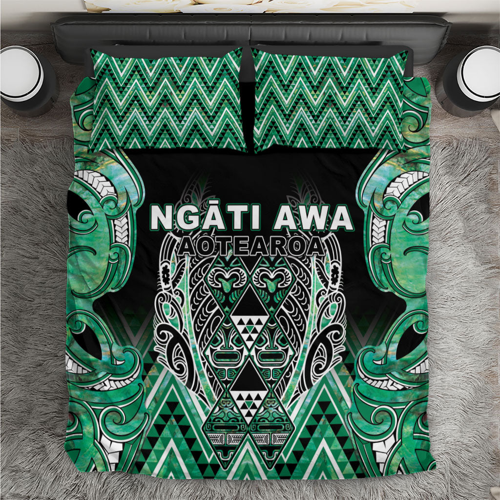Aotearoa Ngati Awa Bedding Set Maori Tribal Green Marble Paua Shell Pattern DT05 Green - Polynesian Pride