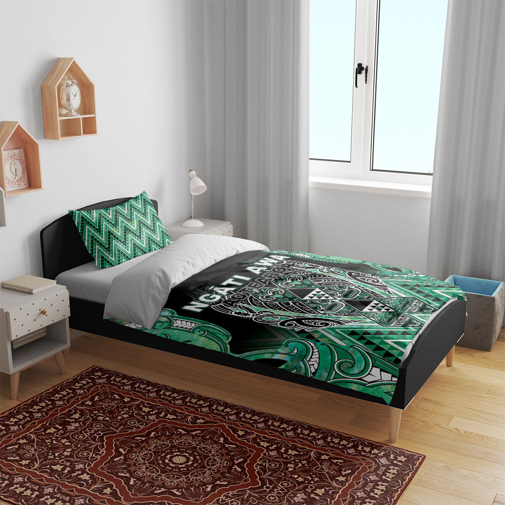 Aotearoa Ngati Awa Bedding Set Maori Tribal Green Marble Paua Shell Pattern DT05 - Polynesian Pride