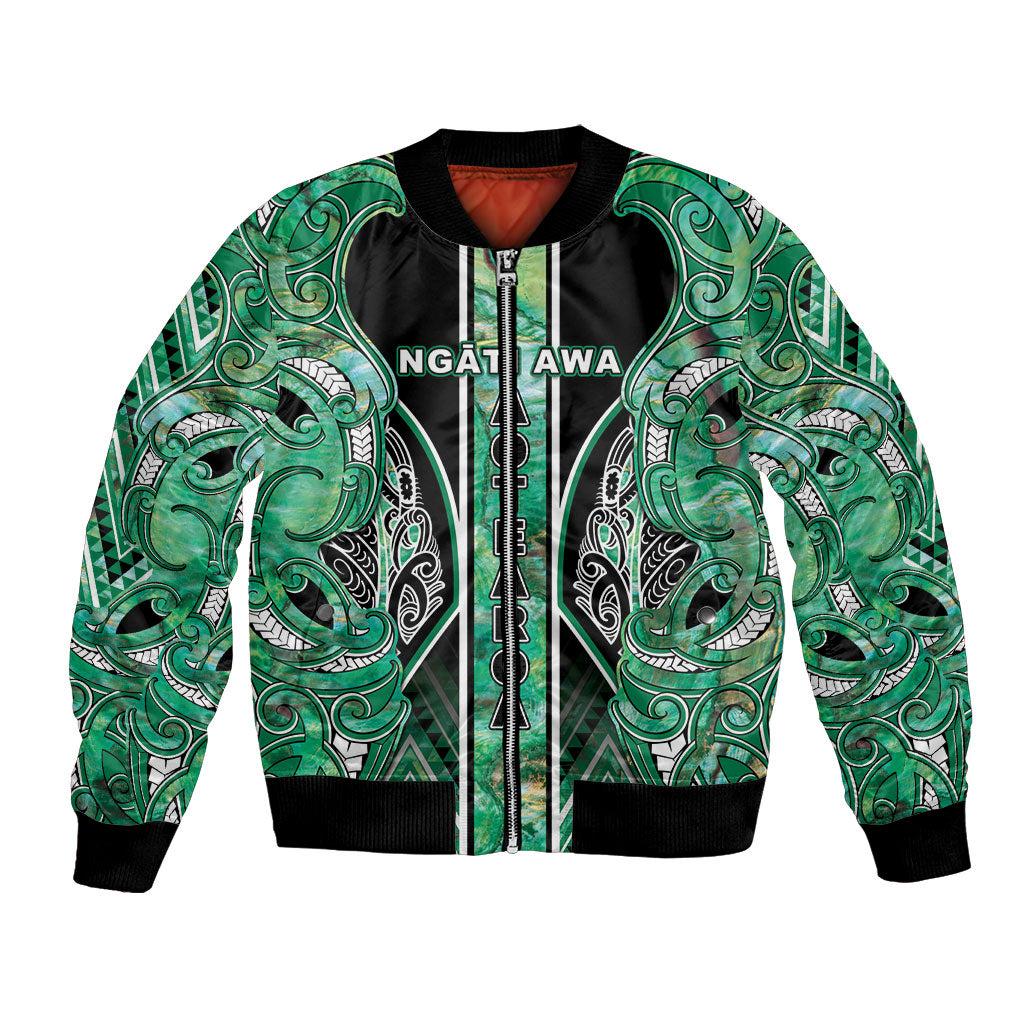 Aotearoa Ngati Awa Bomber Jacket Maori Tribal Green Marble Paua Shell Pattern DT05 Unisex Green - Polynesian Pride
