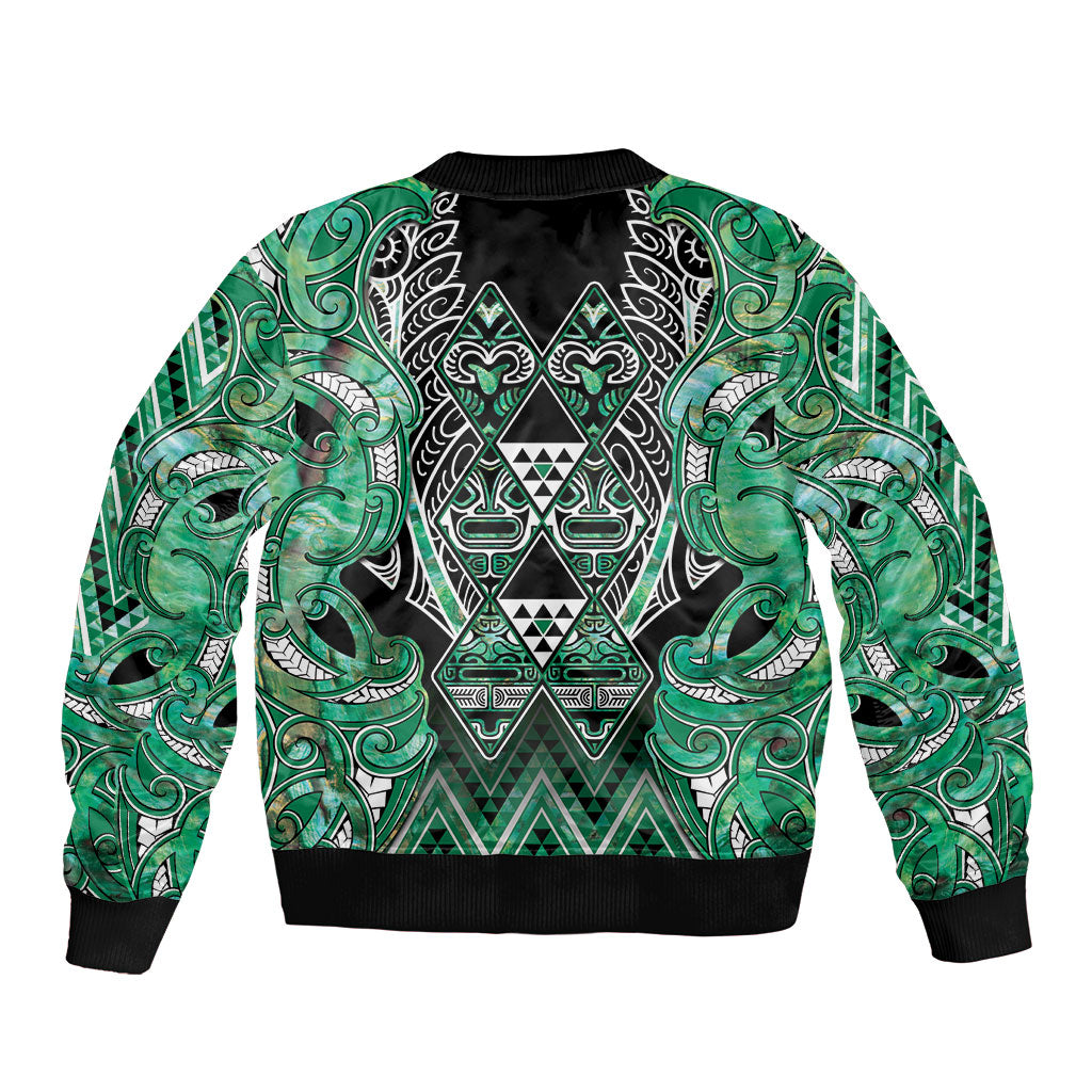 Aotearoa Ngati Awa Bomber Jacket Maori Tribal Green Marble Paua Shell Pattern DT05 - Polynesian Pride