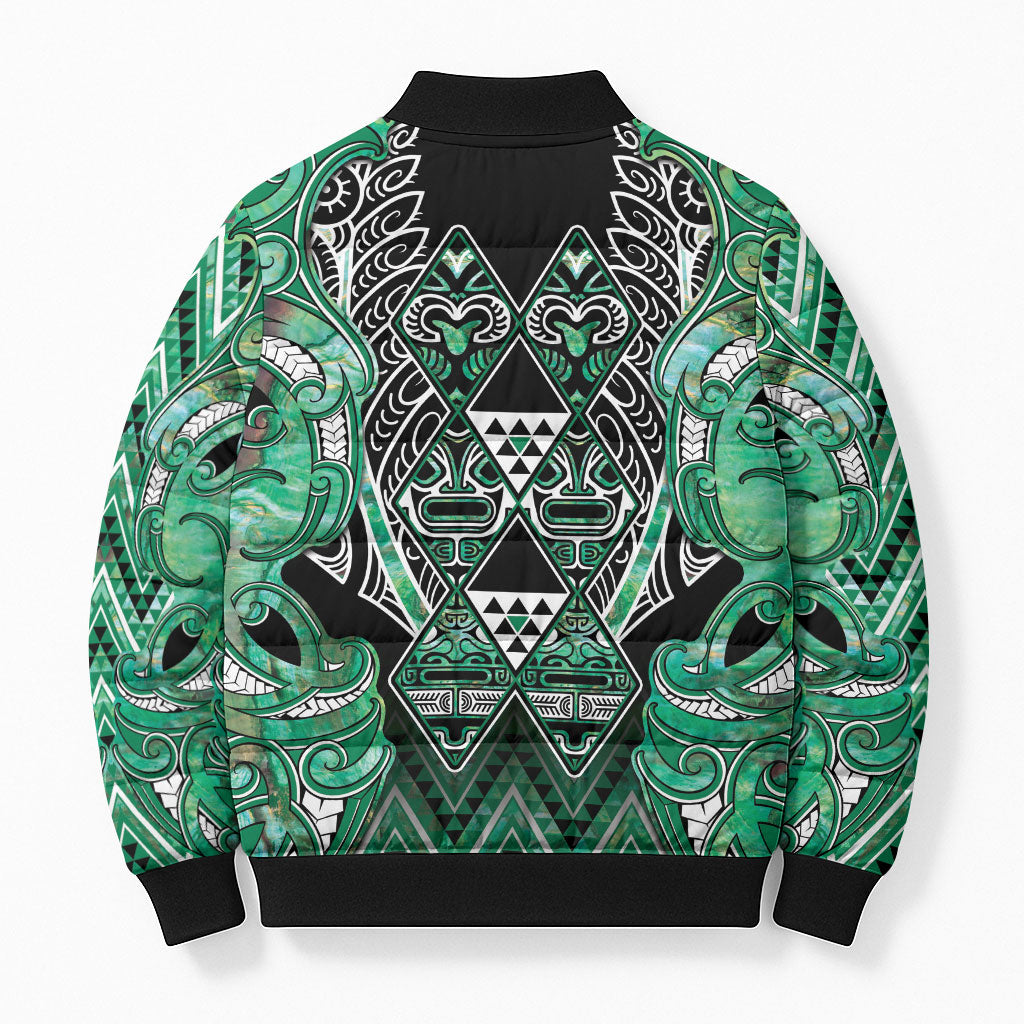 Aotearoa Ngati Awa Bomber Puffer Jacket Maori Tribal Green Marble Paua Shell Pattern DT05 - Polynesian Pride