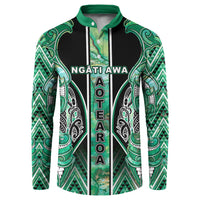 Aotearoa Ngati Awa Button Sweatshirt Maori Tribal Green Marble Paua Shell Pattern DT05 Green - Polynesian Pride