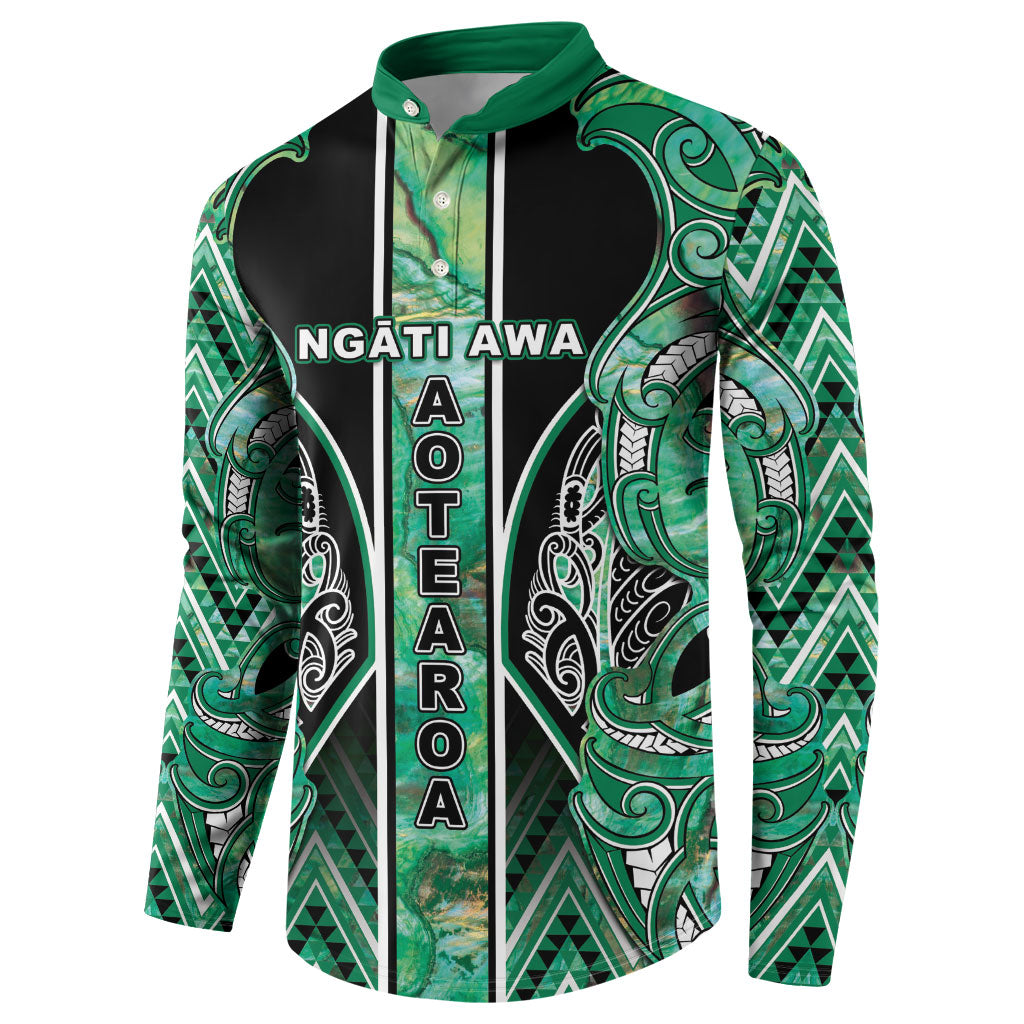 Aotearoa Ngati Awa Button Sweatshirt Maori Tribal Green Marble Paua Shell Pattern DT05 - Polynesian Pride