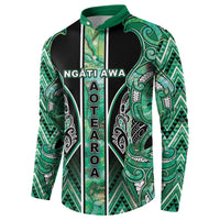 Aotearoa Ngati Awa Button Sweatshirt Maori Tribal Green Marble Paua Shell Pattern DT05 - Polynesian Pride