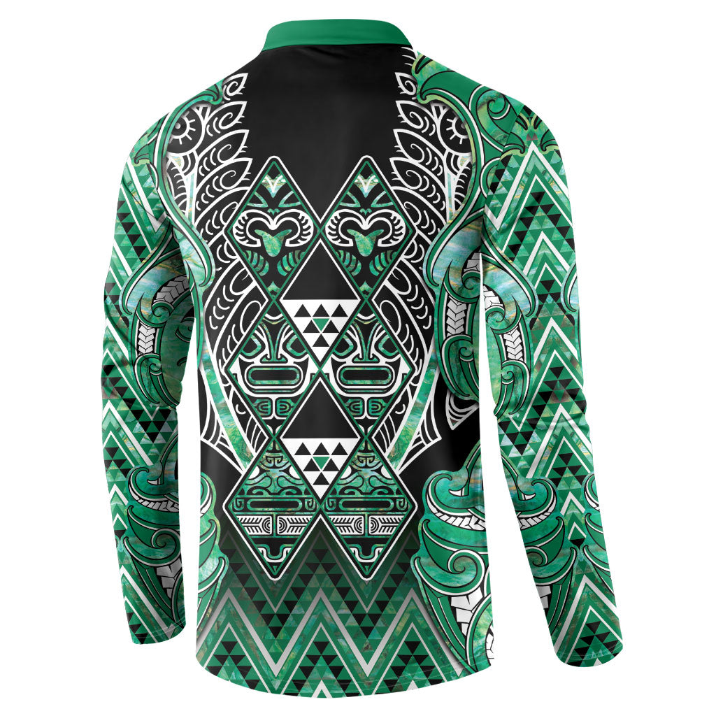 Aotearoa Ngati Awa Button Sweatshirt Maori Tribal Green Marble Paua Shell Pattern DT05 - Polynesian Pride
