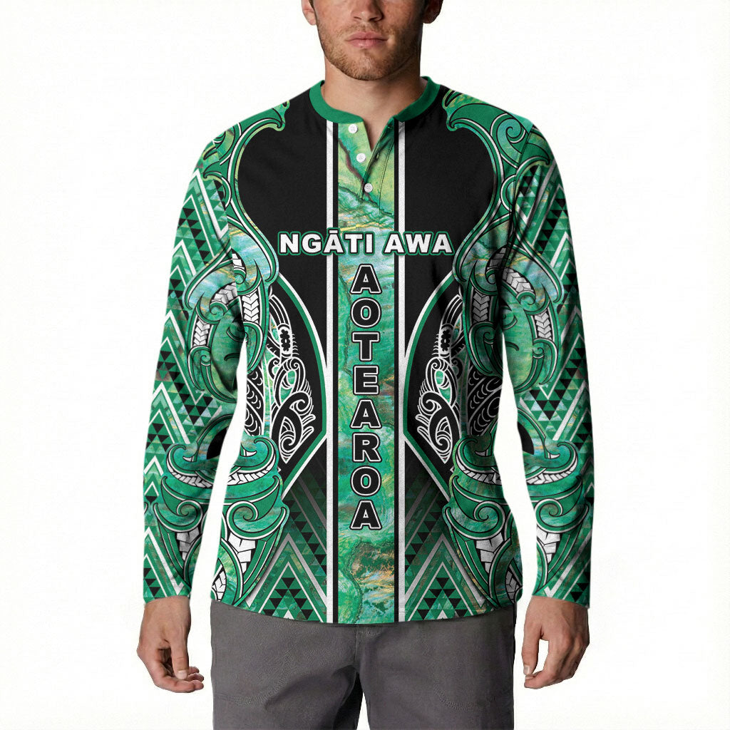 Aotearoa Ngati Awa Button Sweatshirt Maori Tribal Green Marble Paua Shell Pattern DT05 - Polynesian Pride